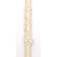 Vela de Bautizo-Bebe 40x3cm con Cinta en Rosa- Azul o Blanco- Perlas y Lacito (Blanco)